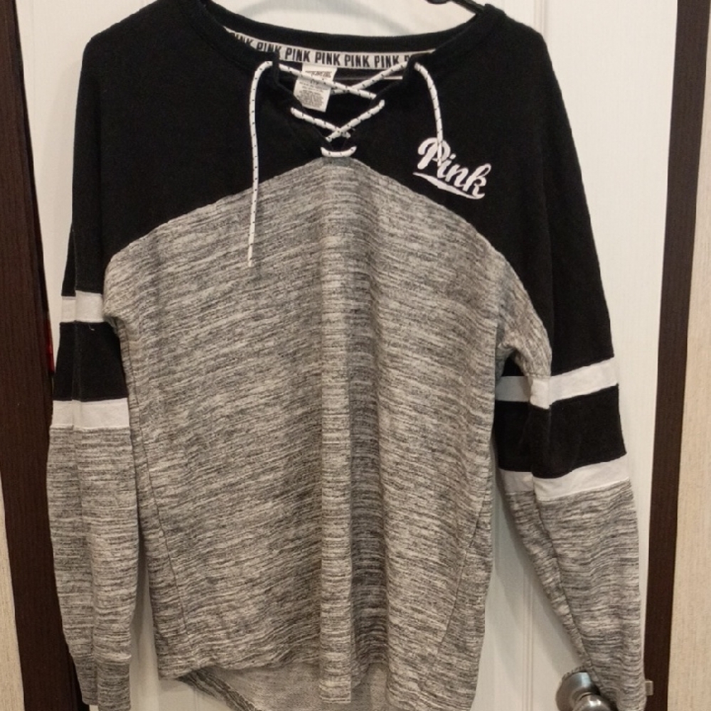 Victoria's Secret Pink Black and Gray Lace-Up Top
